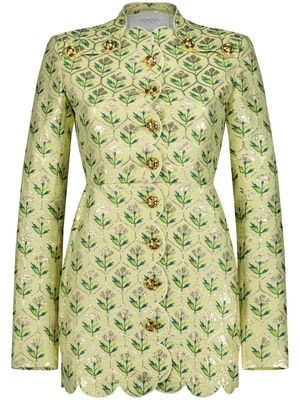 Giambattista Valli floral-jacquard single-breasted coat - Green