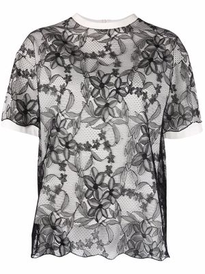 Giambattista Valli floral-lace panelling T-shirt - Black