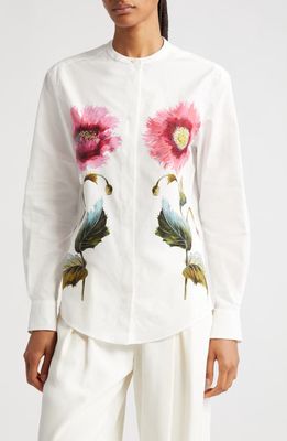 Giambattista Valli Floral Print Cotton Button-Up Shirt in Ivory/Multi