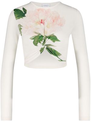 Giambattista Valli floral-print cropped knit top - White