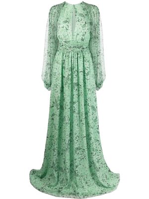 Giambattista Valli floral-print pleated silk gown - Green