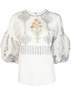 Giambattista Valli floral-print puff-sleeve top - White