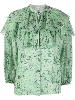 Giambattista Valli floral-print ruffled blouse - Green