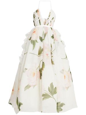 Giambattista Valli floral-print silk flared gown - White