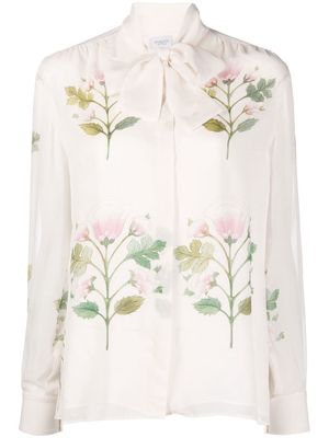 Giambattista Valli floral-print silk pussy-bow blouse - Neutrals