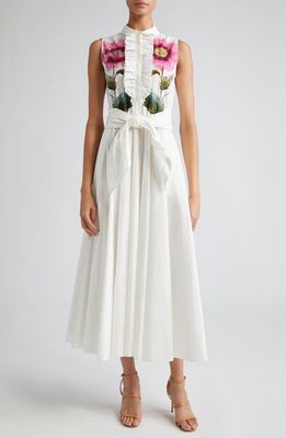 Giambattista Valli Floral Print Sleeveless Shirtdress in Ivory/Multi