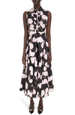 Giambattista Valli Floral Sleeveless Cotton Dress in Black/Rose
