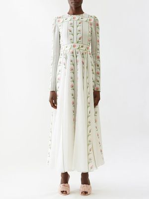 Giambattista Valli - Flower-print Georgette Maxi Dress - Womens - White Pink Green