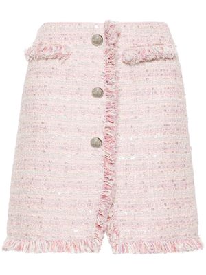 Giambattista Valli frayed high-waist tweed miniskirt - Pink