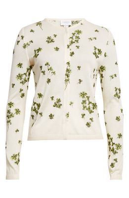 Giambattista Valli Garden Embroidered Cashmere & Silk Cardigan in Ivory