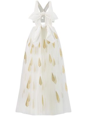 Giambattista Valli knot-detail flared silk gown - White
