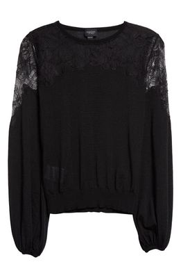 Giambattista Valli Lace Detail Bishop Sleeve Cashmere & Silk Sweater in Black