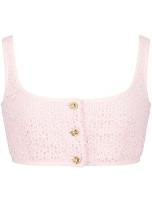 Giambattista Valli lace-embroidered sleeveless crop top - Pink