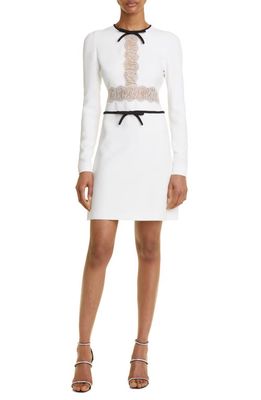 Giambattista Valli Lace Inset Bow Detail Long Sleeve Dress in White
