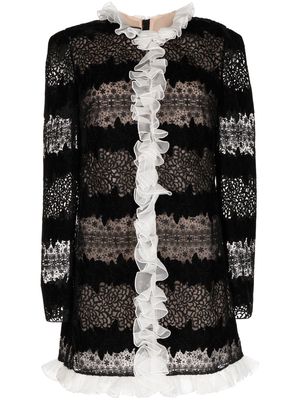 Giambattista Valli lace-panel ruffled dress - Black
