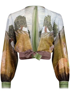 Giambattista Valli landscape-print wrap blouse - Multicolour