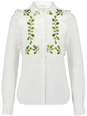 Giambattista Valli leaf-embroidered long-sleeved blouse - White