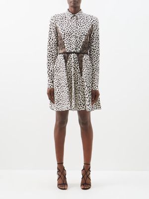 Giambattista Valli - Leopard-print Lace-panel Cotton-poplin Mini Dress - Womens - Leopard Print
