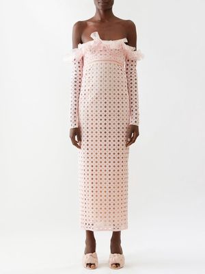Giambattista Valli - Off-the-shoulder Macramé Midi Dress - Womens - Light Pink