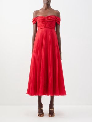 Giambattista Valli - Off-the-shoulder Pleated Silk-georgette Dress - Womens - Red