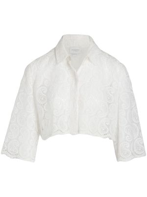 Giambattista Valli paisley-pattern macramé cropped blouse - White