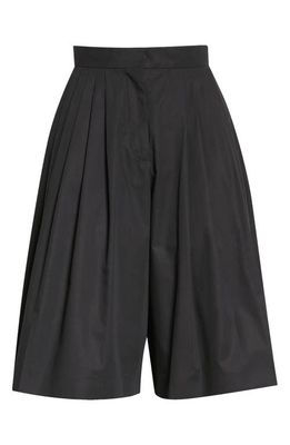 Giambattista Valli Pleated Longline High Waist Cotton Poplin Shorts in Black 9999