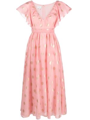 Giambattista Valli printed flutter-sleeve midi dress - Pink