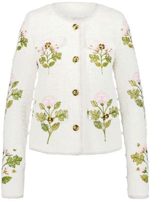Giambattista Valli rose-embroidered tweed jacket - White