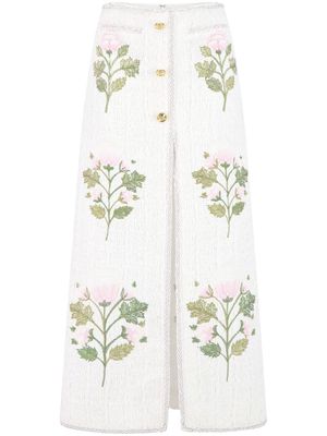 Giambattista Valli rose-embroidered tweed skirt - White