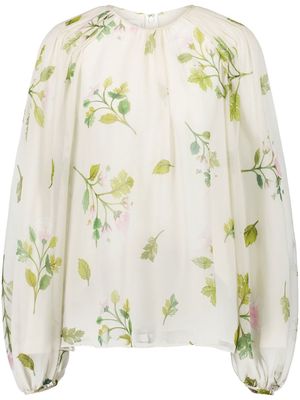 Giambattista Valli rose-print silk blouse - White