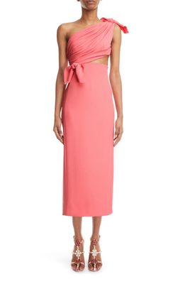 Giambattista Valli Ruched Bow Detail One-Shoulder Cutout Crepe Dress in Coral 4531