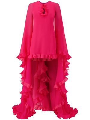 Giambattista Valli ruffle-trim cape silk dress - Pink