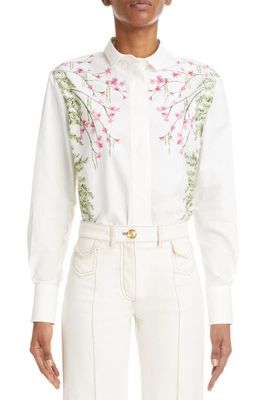 Giambattista Valli Willow Print Cotton Poplin Button-Up Shirt in Ivory/Multi