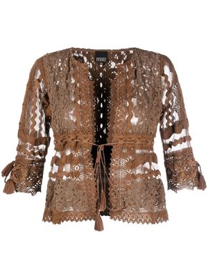 Gianfranco Ferré Pre-Owned 1990s tie-front embroidered blouse - Brown