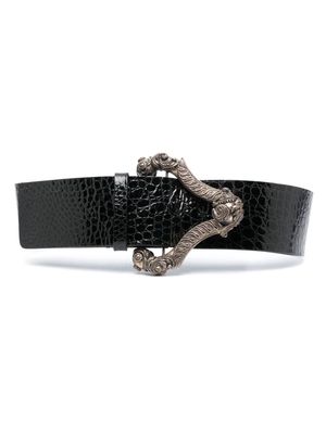 Gianfranco Ferré Pre-Owned 2000s crocodile-embossed leather buckle belt - Black