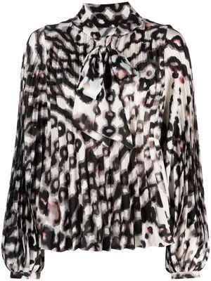 Gianluca Capannolo abstract-pattern puff-sleeve pleated blouse - White