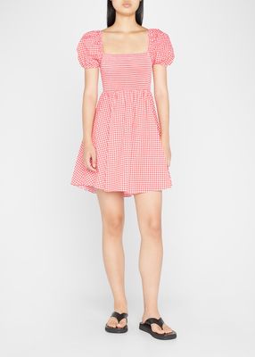Gianna Puff-Sleeve Gingham Mini Dress