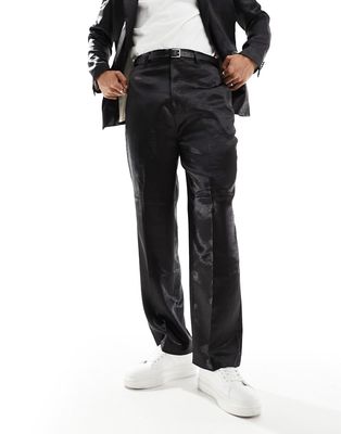 Gianni Feraud black satin wide leg suit pants