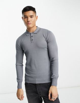 Gianni Feraud button up knit sweater in light gray-Black