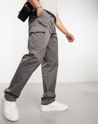 Gianni Feraud charcoal straight leg cargo pants-Gray