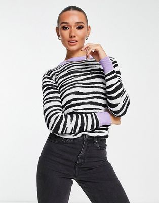 Gianni Feraud contrast trim zebra print sweater in multi