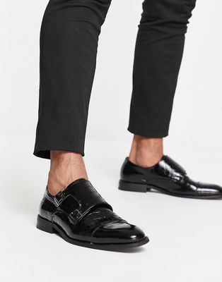 Gianni Feraud croc monk print shoes in black