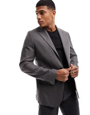 Gianni Feraud dogtooth black and white slim suit jacket in navy gray