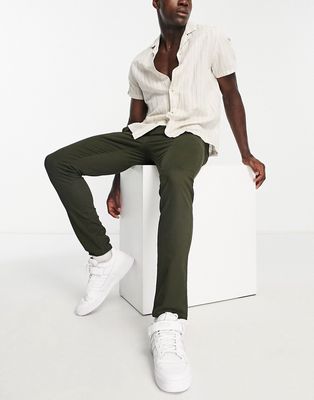 Gianni Feraud elastic waist smart pants in khaki-Green