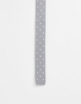 Gianni Feraud knit polka dot tie in silver and cream-Multi