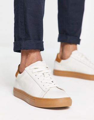 Gianni Feraud lace up sneakers in white with brown sole