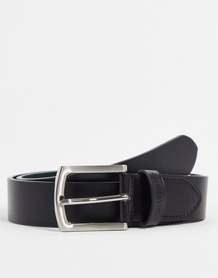 Gianni Feraud leather belt in black with rounded silver buckle