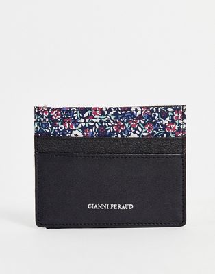 Gianni Feraud leather cardholder with floral lining-Black