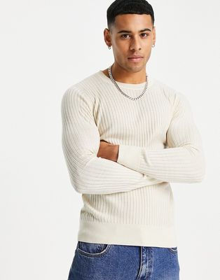 Gianni Feraud muscle fit ribbed crew neck sweater-White