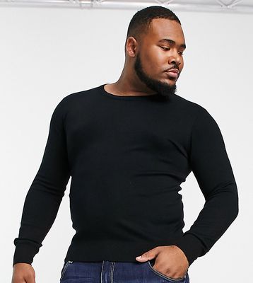 Gianni Feraud Plus premium muscle fit stretch crew neck fine gauge sweater-Black